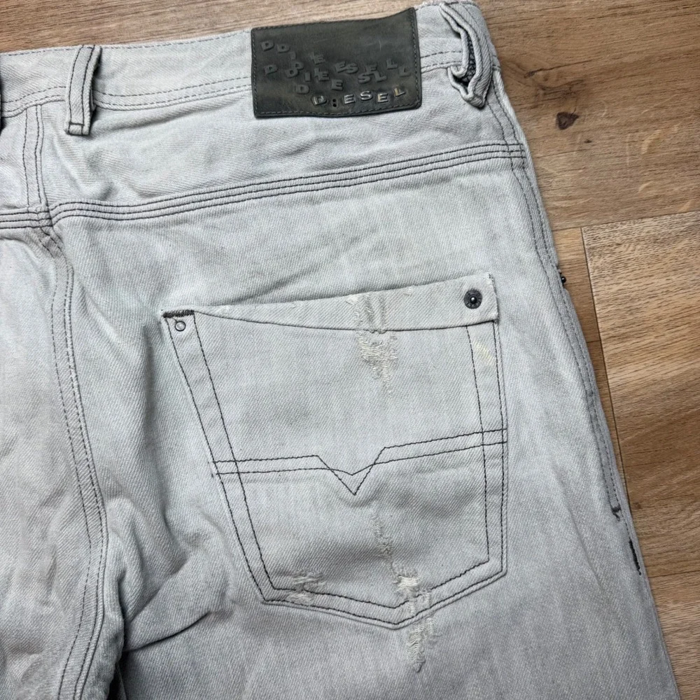 Diesel Krooley Jeans Mens 33x30 Gray Slim Carrot Distressed Made in Italy 008X9